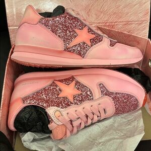 VINTAGE HAVANA Womens Splendid Glitter Lace Up Sneakers Shoes Casual - Pink 7.5